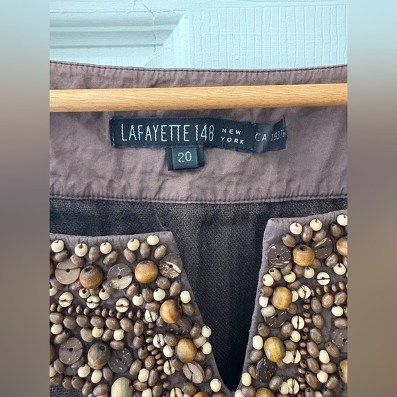 Lafayette 148 brown linen beaded neck line long sleeve plus size 20 - Picture 4 of 11
